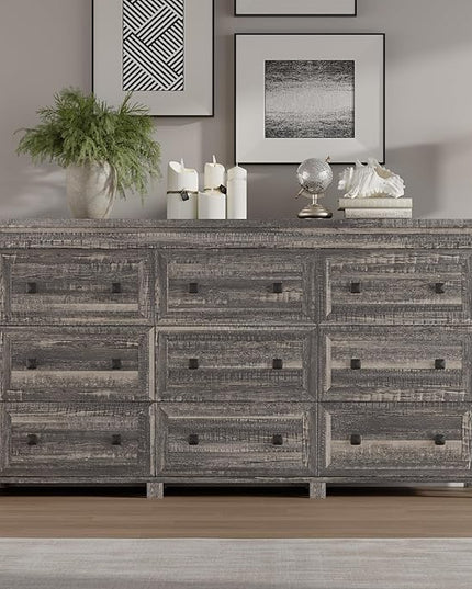 BORNOON 9-Drawer Dresser, Modern Wooden Storage Chest of Drawers, Dresser TV Stand, Wood Drawer Organizer with Metal Handles for Bedroom, Living Room, Hallway