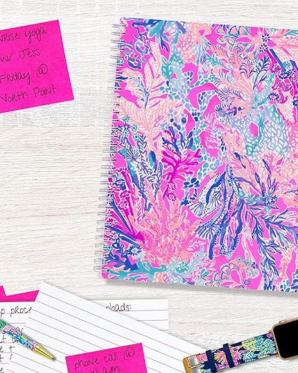Lilly Pulitzer Large Hardcover Spiral Notebook, 11" x 9.5" with 160 College Ruled Pages, Aquadesiac