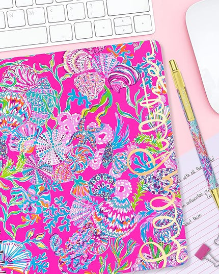 Lilly Pulitzer Large Pink Hardcover Spiral Notebook, 11" x 9.5" with 160 College Ruled Pages, Shell Me Something Good