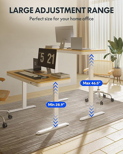FLEXISPOT Comhar Electric Standing Desk with Drawers Charging USB Port, Height Adjustable 48" Whole-Piece Quick Install Home Office Computer Laptop Table with Storage (Maple Top + White Frame)