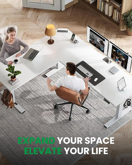 SIAGO L-Shaped Standing Desk - 63 x 55 Inch Adjustable Corner Standing Desk with Charging Station - L Shape Sit Stand Table with Memory Controller, Splice Board for Home Office