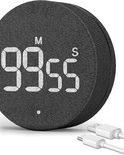 AVINIA Desk Timer for Productivity Magnetic Digital Kitchen Timer Rechargeable Fabric Mesh Cover 99 Mins Countdown/Count Up Stylish Efficana Konah Home Timmer for Cooking (Fabric Black)