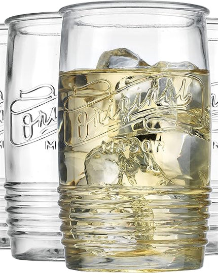 Glaver's Glass Tumbler Drinking Glasses Set of 4 – Genuine Artisan-Made Vintage Italian Original Mason – Elegant 20 Oz Clear Tumbler Glassware Set for Refreshing Drinks, Beverages, Iced Tea.