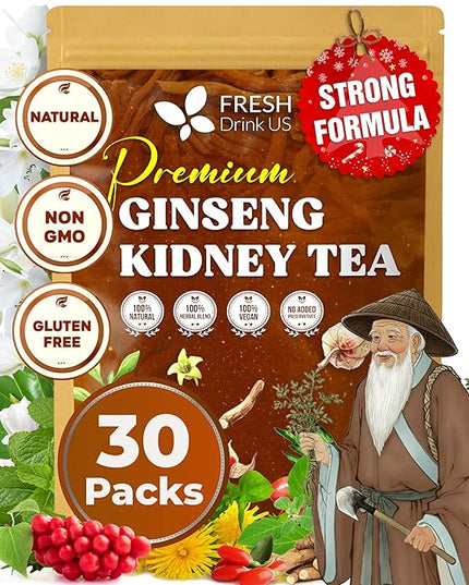 FreshDrinkUS, Ginseng 6 Treasures Kidney Tea, 30 Packs Of Super Kidney Cleanse Detox Tea For Men & Women, 100% Natural Roots & Berries | Caffeine-Free | Adaptogenic Blend for Energy, Wellness & Vitality Support