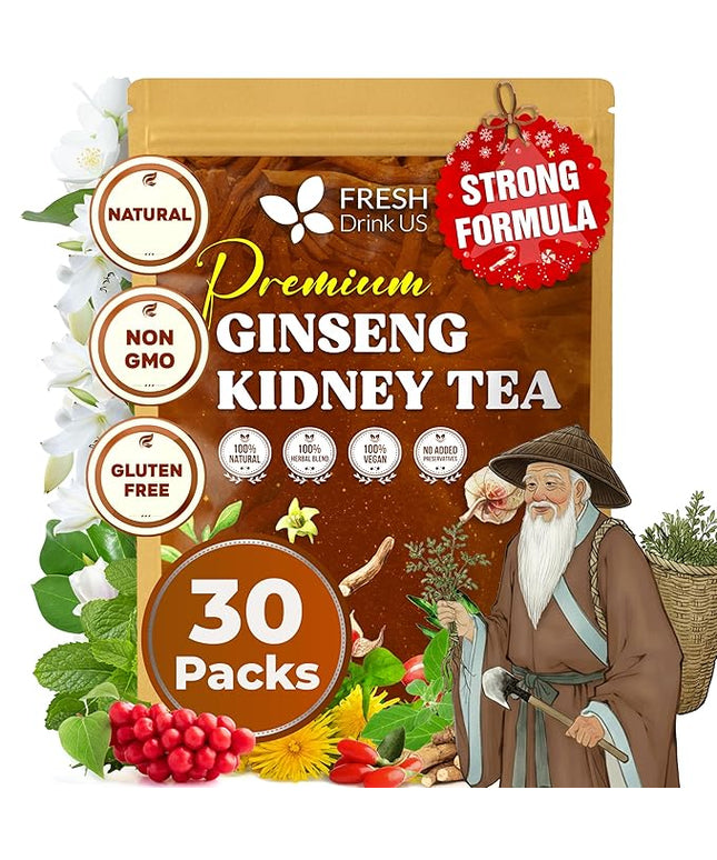 FreshDrinkUS, Ginseng 6 Treasures Kidney Tea, 30 Packs Of Super Kidney Cleanse Detox Tea For Men & Women, 100% Natural Roots & Berries | Caffeine-Free | Adaptogenic Blend for Energy, Wellness & Vitality Support
