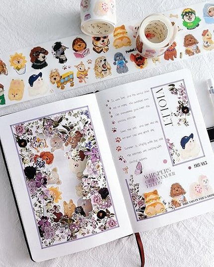 WT Tail Waggers Washi Tape Sticker Set, 4 Rolls, Original Designs, Cute Pet-Themed Decorative Tape for Scrapbooking, Journaling, Planners & DIY Crafts