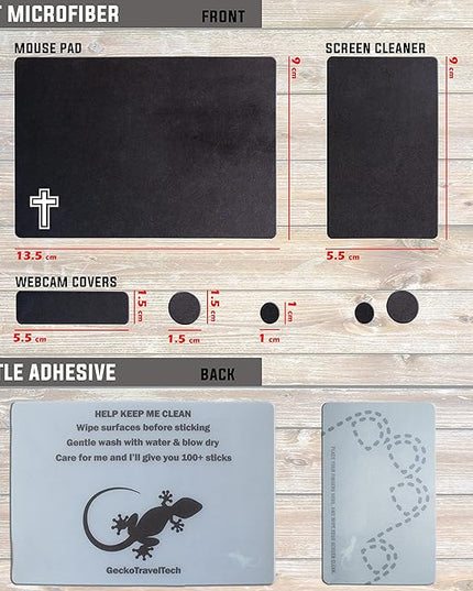 Mouse Pad Adhesive Bottom - Sticks to Any Surface - Portable - Webcam Covers and Screen Cleaner Included (Cross-Black)