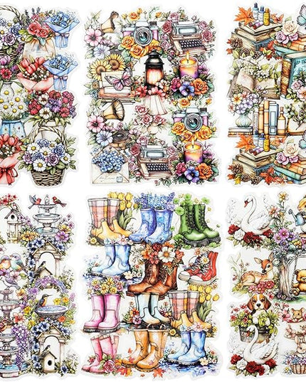 AuriicLeaf Twilight Garden PET Stickers – 120Pcs Retro Botanical & Animal Stickers, Waterproof for Scrapbooking, Journaling, Crafting & DIY Decor