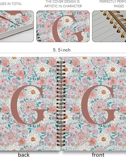 Vintage Floral Personalized Notebook, Initial Letter G Notebook Journal ,Vintage Flower Notebook for Work School Office Supplies,,Monogrammed Notebook for Women Teen Girl,Back to School Supplies 5.5 x 8.3