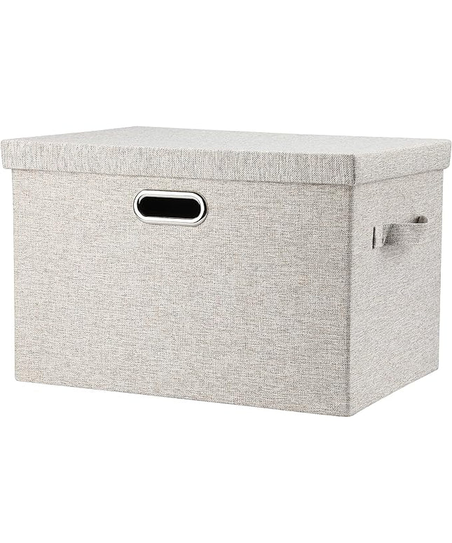 Large 17 36 Quart Collapsible Stackable Storage Bins with Lids, 1 Pack Beige Foldable Fabric Closet Storage Boxes with Lids, 4 Handles Toy Heavyduty Dark Gray Linen Storage Cube Box