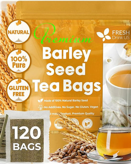 FreshDrinkUS, Premium 120 Barley Tea Bags, 100% Natural & Pure from Barley. Herbal Tea. Made with Natural Material Tea Bags. No Sugar, No Caffeine, No Gluten, Vegan.
