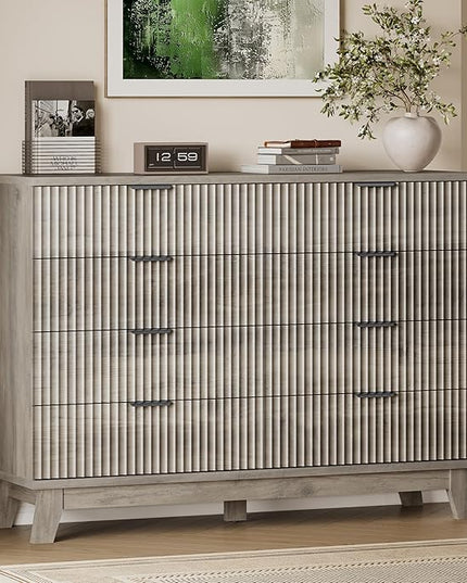 BORNOON 53" Tall Dresser for Bedroom, 8-Drawer Fluted Chest of Drawers, Modern Wood Highboy with Metal Slides and Handles, Anti-Tip Kit, Vertical Clothes Storage Organizer for Apartment, Closet