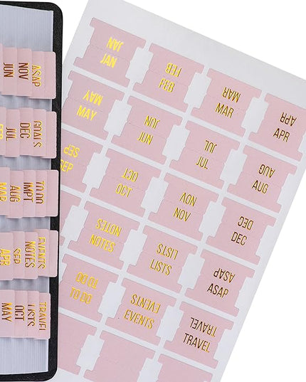 DiverseBee Gold Foil Planner 24 Peel and Stick Laminated Tabs for Notebooks, Calendar Tab Stickers and Monthly Dividers (Seasalt)