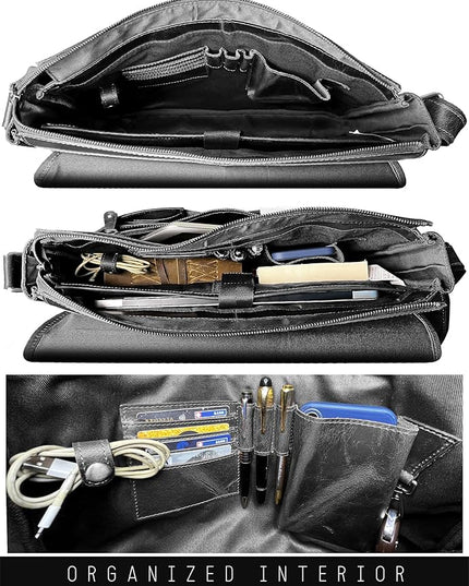 Leather Messenger Bag for Men 16" Full Grain Leather Laptop Bag Vintage Crossbody Office Satchel Travel Shoulder Bag
