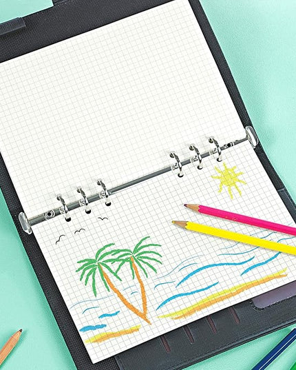 135 Sheets Planner Refill Paper, 210x142mm, 5mm Squared Inserts Paper A5 6 Holes Binder Grid Notepaper for Filofax Bullet Journals Diary