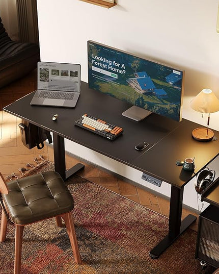 INNOVAR Electric Standing Desk, Adjustable Height Stand up Desks, 48 x 24 Inches Sit Stand up Desk for Home Office Computing, 3-Preset Memory Height Ergonomic Rising Desks, Warm Dark