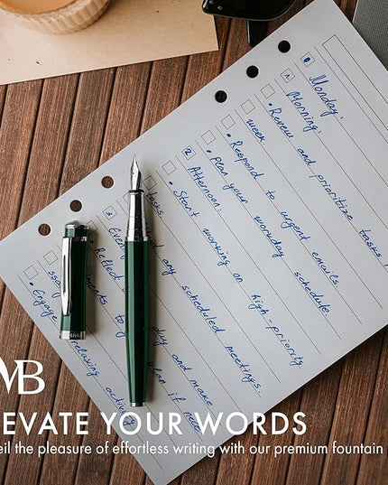 Wordsworth & Black Fountain Pen Set, Medium Nib, Includes 24 Pack Ink Cartridges, Ink Refill Converter & Gift Pouch, Chrome Finish, Calligraphy, [Racing Green], Perfect for Men & Women