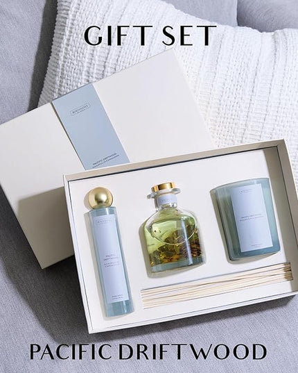 Benevolence LA Pacific Driftwood Gift Box | Candle, Room Spray & Reed Diffuser | Eucalyptus, Fig & Sandalwood | Coastal Home Fragrance | Ready for Gifting | Gift Set for Women