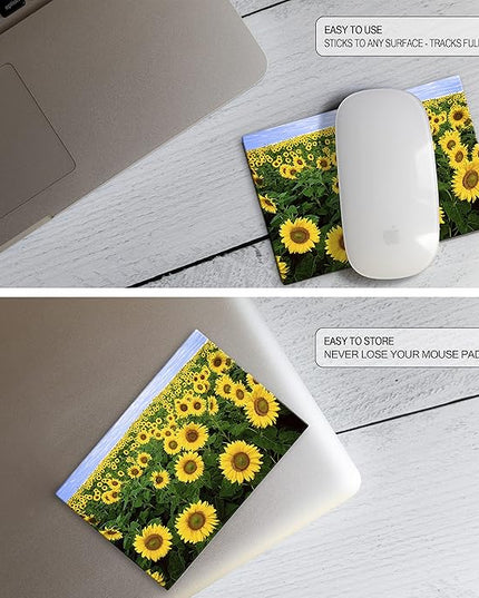 Adhesive Mouse Pad - Peel and Sticks to Any Surface - Travel Mouse Pad, Sticky for Any Surface - Excellent Tracking - Sunflowers