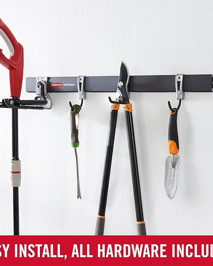 Rubbermaid FastTrack Garage Storage Utility Hooks 5 Piece Black All in One Rail Hook Kit and Tool Organizer Heavy Duty for Home/Garage/Shed/Garden