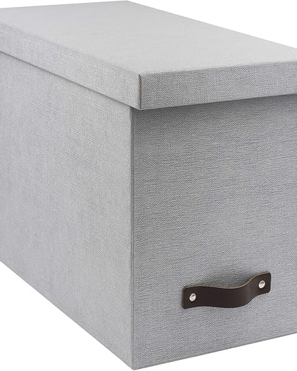 Bigso John Desktop File Box - Storage Solution and Document Organizer for Important Paperwork - Durable Hanging File Box with a Lid and Leather Handle - 7.36 in x 13.26 in x 10.51 in - Ash