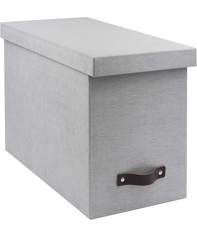 Bigso John Desktop File Box - Storage Solution and Document Organizer for Important Paperwork - Durable Hanging File Box with a Lid and Leather Handle - 7.36 in x 13.26 in x 10.51 in - Ash