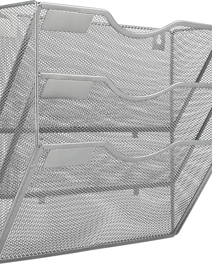 EasyPAG Hanging Wall File Organizer, 3 Pocket Wall Mounted Mail Organizer, Vertical Document Folder Holder with Nametag Label, Space Saving Paper Storage Magazine Rack for Office Home School, Silver