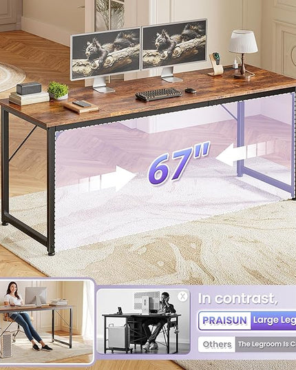 PRAISUN 70 X 24 Inch Office Computer Desk with Power Outlets and USB-C Port, Larger and Longer Gaming Desk, for Home Office, Study, Writing Work from Home Table, Metal Frame, Rustic Brown