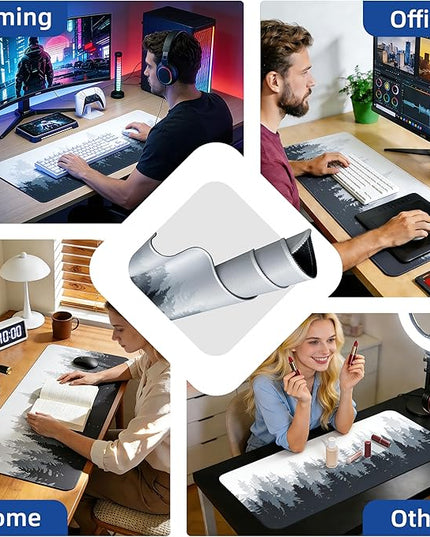 Galdas Gaming Mouse Pad Forest Background Pattern XXL XL Large Mouse Pad Mat Long Extended Mousepad Desk Pad Non Slip Rubber Mice Pads Stitched Edges Thin Pad 31.5x11.8x0.12 Inch,Tree