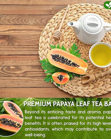 FreshDrinkUS, Premium 25 Papaya Leaf Tea Bags, 100% Natural & Pure from Papaya Leaves. Loose Leaf Herbal Tea. Made with Natural Material Tea Bags. No Sugar, No Caffeine, No Gluten, Vegan.