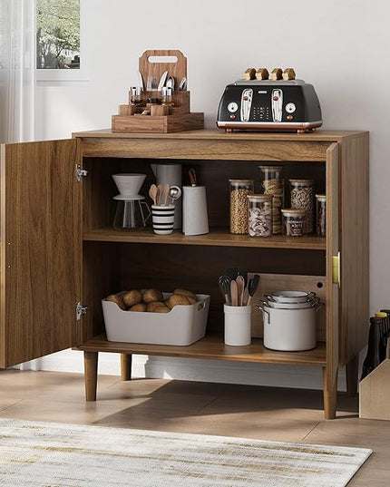 Elegant Line Groove Design Cabinet - Adjustable Shelf Storage, Multi-Use Coffee Bar, TV Console, Kitchen Organizer, Bookshelf - Waterproof MDF - Easy Assembly for Living Room, Dining, Foyer