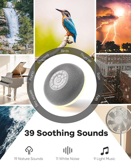 Portable Sound Machine, Long Battery with Loud Bluetooth Speaker, 39 Special Soothing Sounds, White Noise Sound Machine for Sleeping