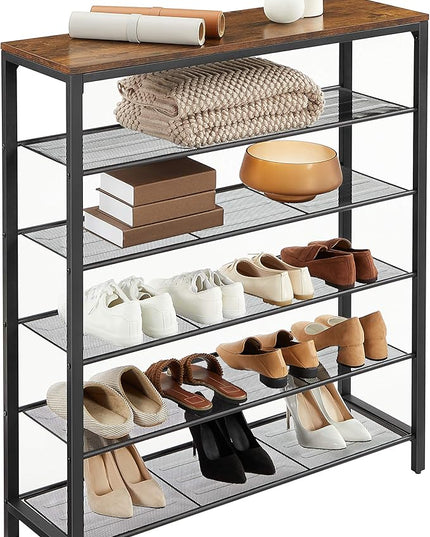 VASAGLE 6-Tier Shoe Rack, Shoe Organizer for Closet, Entryway, 24-30 Pairs of Shoes, Large Shoe Rack Organizer with 5 Metal Mesh Shelves, 11.8 x 39.4 x 43.3 Inches, Rustic Brown and Black ULBS016B01