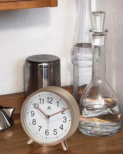 Infinity Instruments Plastic 5.75" Indoor Tabletop Alarm Clock with Quartz Movement for Accurate Time Keeping, Copper
