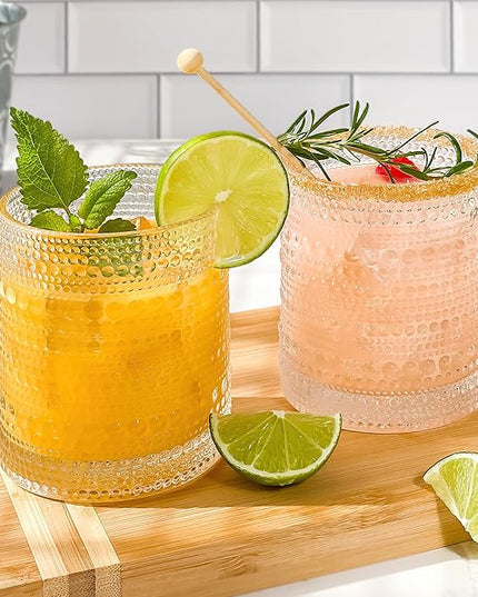 Kate Aspen Beaded Drinking Glasses Set of 6, 10 oz Retro Vintage Glassware - Boho Cocktail Water Juice Glasses, Hostess or Housewarming Gift