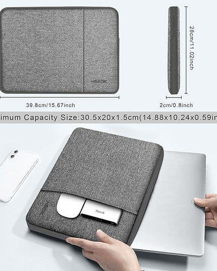 Hseok Laptop Case 15.6 Inch Sleeve, Shockproof Protective Water Repellent with Accessory Pocket,Compatible with Mac Pro 16 inch 2025-2019, Sleeve Bag for Most 15 15.6 16 Notebooks,Dark Gray&Gray