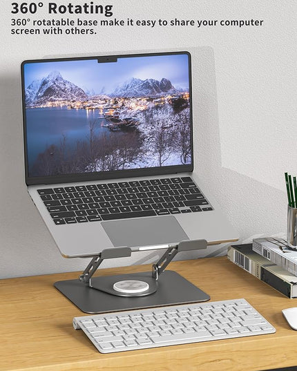 ALASHI Laptop Stand for Desk with 360° Rotating Base, Multi-Angle Adjustable Laptop Stands, Foldable Laptop Riser Compatible with 10 to 15.6 Inches PC Computer, Grey