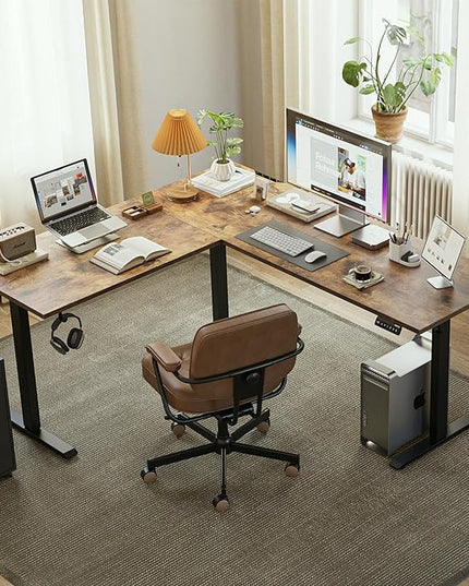 Agilestic L Shaped Standing Desk 63 x 55 inch Adjustable Height, Electric Corner Standing Desk, Sit Stand Computer Table with Splice Board, Rustic Brown