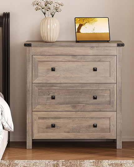 BORNOON 3-Drawer Dresser, Small Wooden Chest of Drawers with Metal Knobs, Water-Resistant Top, Storage Organizer with Anti-Tip Kit for Bedroom, Nursery, Living Room