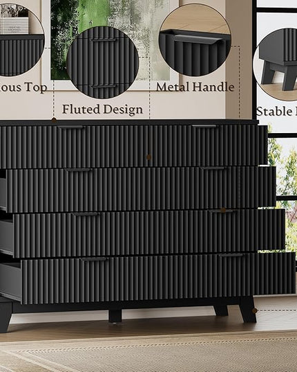 BORNOON 53" Tall Dresser for Bedroom, 8-Drawer Fluted Chest of Drawers, Modern Wood Highboy with Metal Slides and Handles, Anti-Tip Kit, Vertical Clothes Storage Organizer for Apartment, Closet