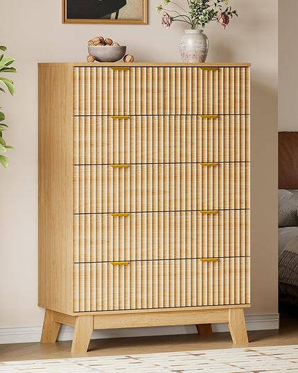 BORNOON 46" Tall Dresser for Bedroom, 6-Drawer Fluted Chest of Drawers, Modern Wood Highboy with Deep Storage, Metal Slides and Handles, Anti-Tip Kit, Vertical Clothes Organizer for Apartment, Nursery
