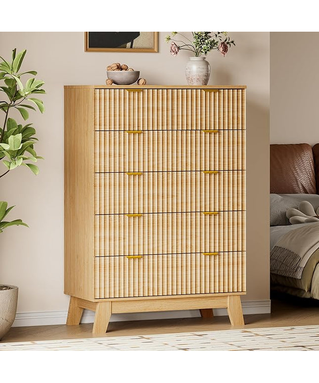 BORNOON 46" Tall Dresser for Bedroom, 6-Drawer Fluted Chest of Drawers, Modern Wood Highboy with Deep Storage, Metal Slides and Handles, Anti-Tip Kit, Vertical Clothes Organizer for Apartment, Nursery