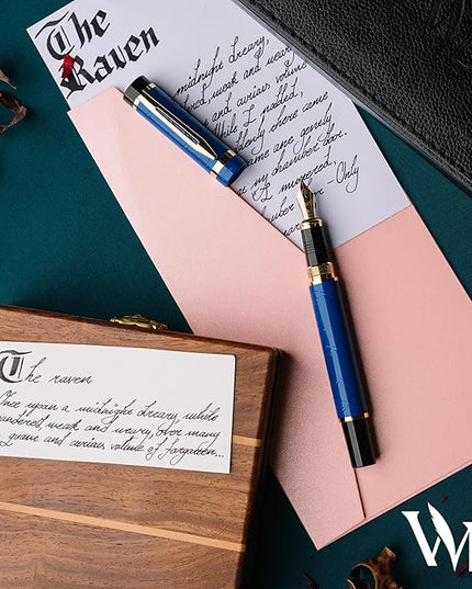 Wordsworth & Black Primori Fountain Pen Set [Blue Gold]; Extra Fine Nib, Gift Case, 24 Ink Cartridges, Refill Converter, Manual; Journaling, Calligraphy, Smooth Writing Pens; Left and Right Handed