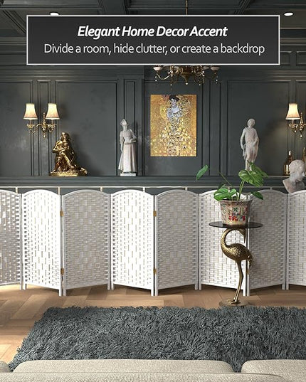 Red Lantern 3 ft. Short Diamond Weave Fiber Folding Screen - White - 8 Panel