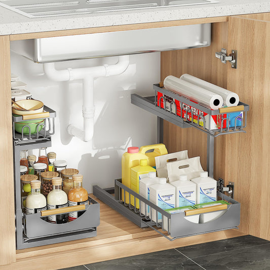 Under Sink Organizer and Storage for Bathroom and Kitchen - 2 Pack 2 Tier