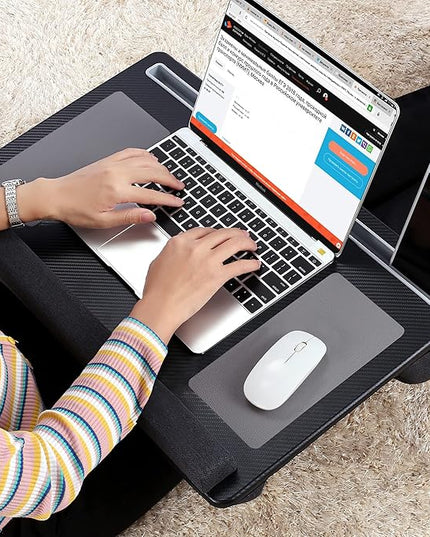 Extra Large Lap Laptop Desk- Home Office Portable LapDesk with Mouse Pad & Wrist Rest for Notebook/MacBook/Tablet, Sofa Bed Working, Writing, Drawing (Carbon Black, Fit Up to 17-inch Laptops)