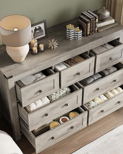 BORNOON 7-Drawer Dresser, Modern Wooden Storage Chest of Drawers, Dresser TV Stand, Wood Drawer Organizer with Metal Handles for Bedroom, Living Room, Hallway