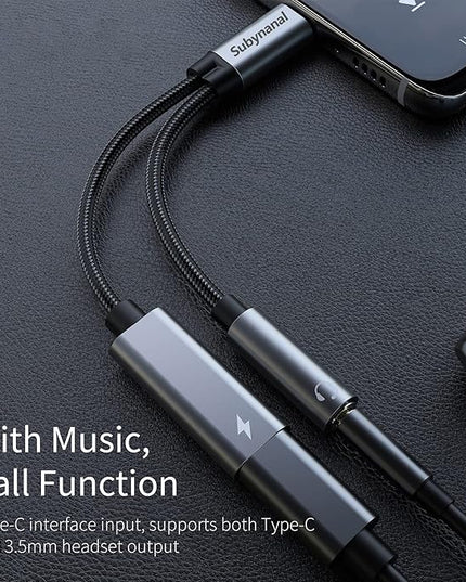 USB c to 3.5mm Headphone and Charger Adapter,2 in-1 USB C PD 3.0 Charging Port to Aux Audio Jack and Fast Charging Dongle Cable Cord (2 Ports-Gray)