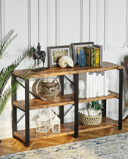IRONCK Bookshelf Double Wide 47 in 3-Tier, Industrial Bookcases, Wood and Metal Bookshelves, Book Shelves for Home Office Decor Display