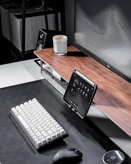 Raico Desk Cockpit Shelf Monitor Stand System Dual Screen Setup Wood Large Desk Accessory Organizer Unit (Walnut, Medium v2 | 36 Inches)